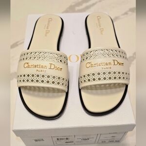 Dior D-Lane Cream and Gold Sandals